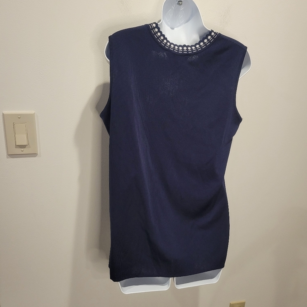 Howard Wolf Escape Size L Navy Ribbed Knit Shell Top - Picture 4 of 7